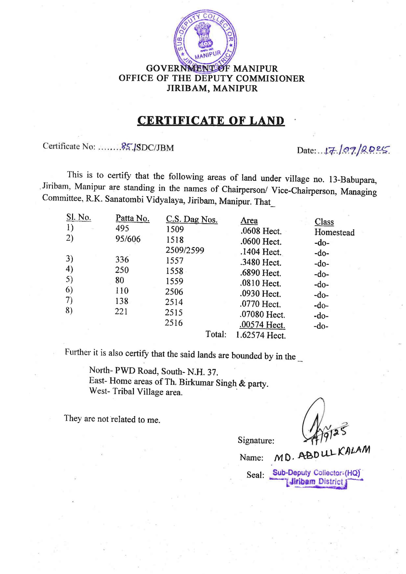 Land Certificate Land Certificate